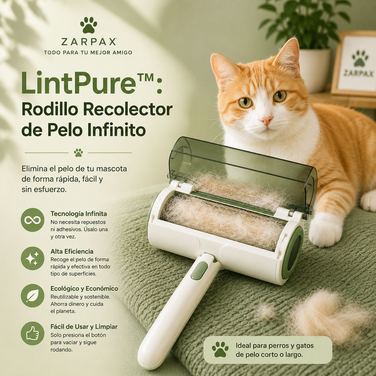 LintPure™: Rodillo Recolector de Pelo Infinito
