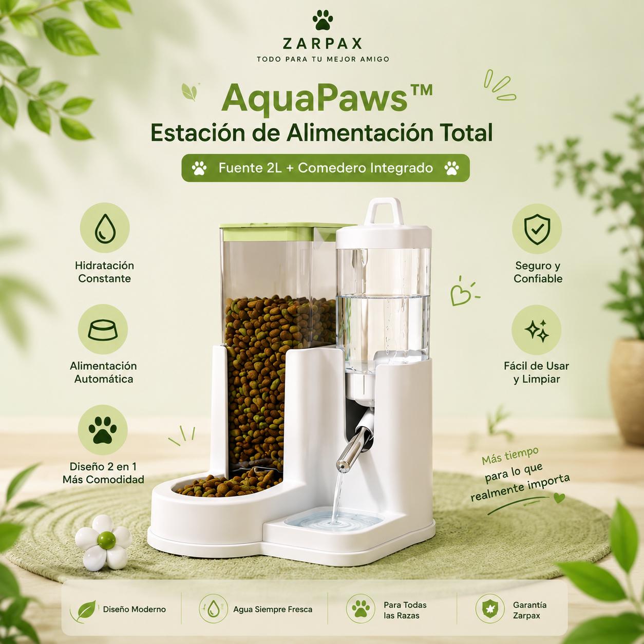 AquaPaws™ Estación de Alimentación Total - Fuente 2L + Comedero Integrado